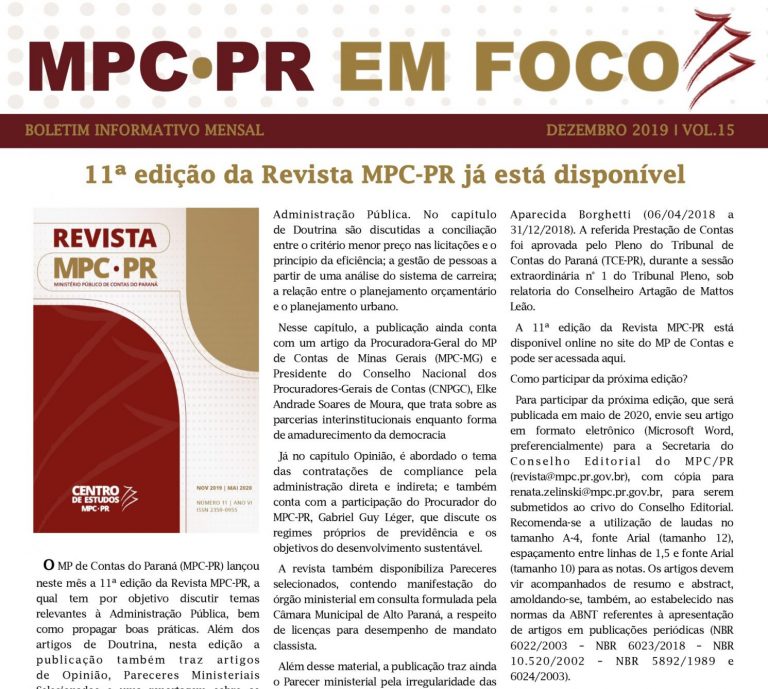 Boletim Informativo MPC-PR em Foco dezembro/2019