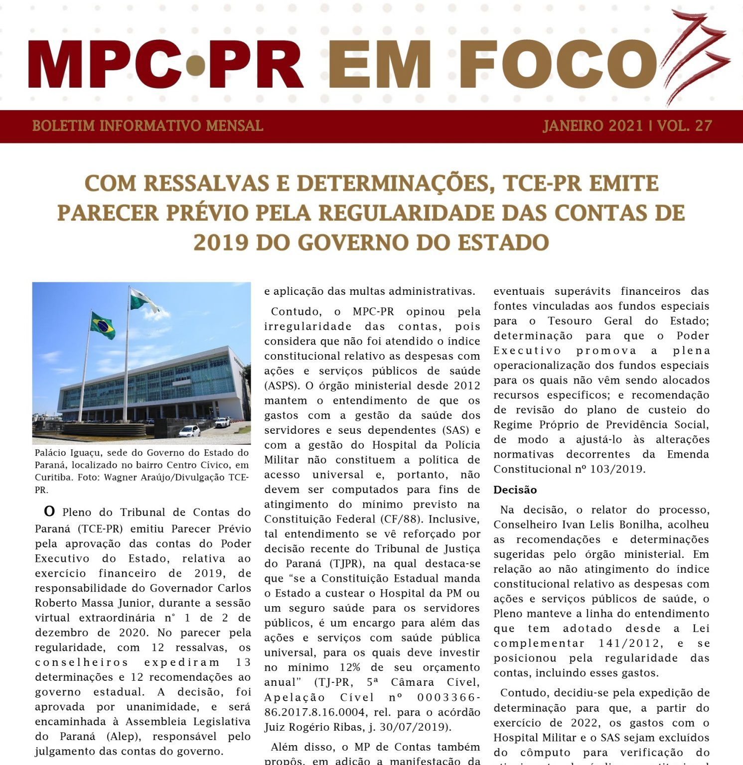 Boletim Informativo MPC-PR em Foco janeiro/2021