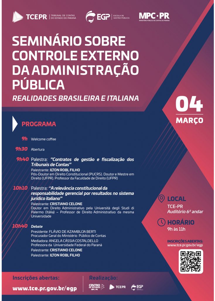 Leia mais sobre o artigo MP de Contas promove Seminário sobre Controle Externo da Administração Pública – Realidades Brasileira e Italiana
