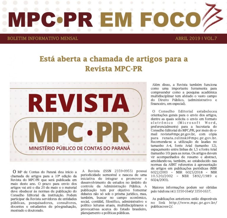 Leia mais sobre o artigo Boletim Informativo MPC-PR em Foco abril/2019