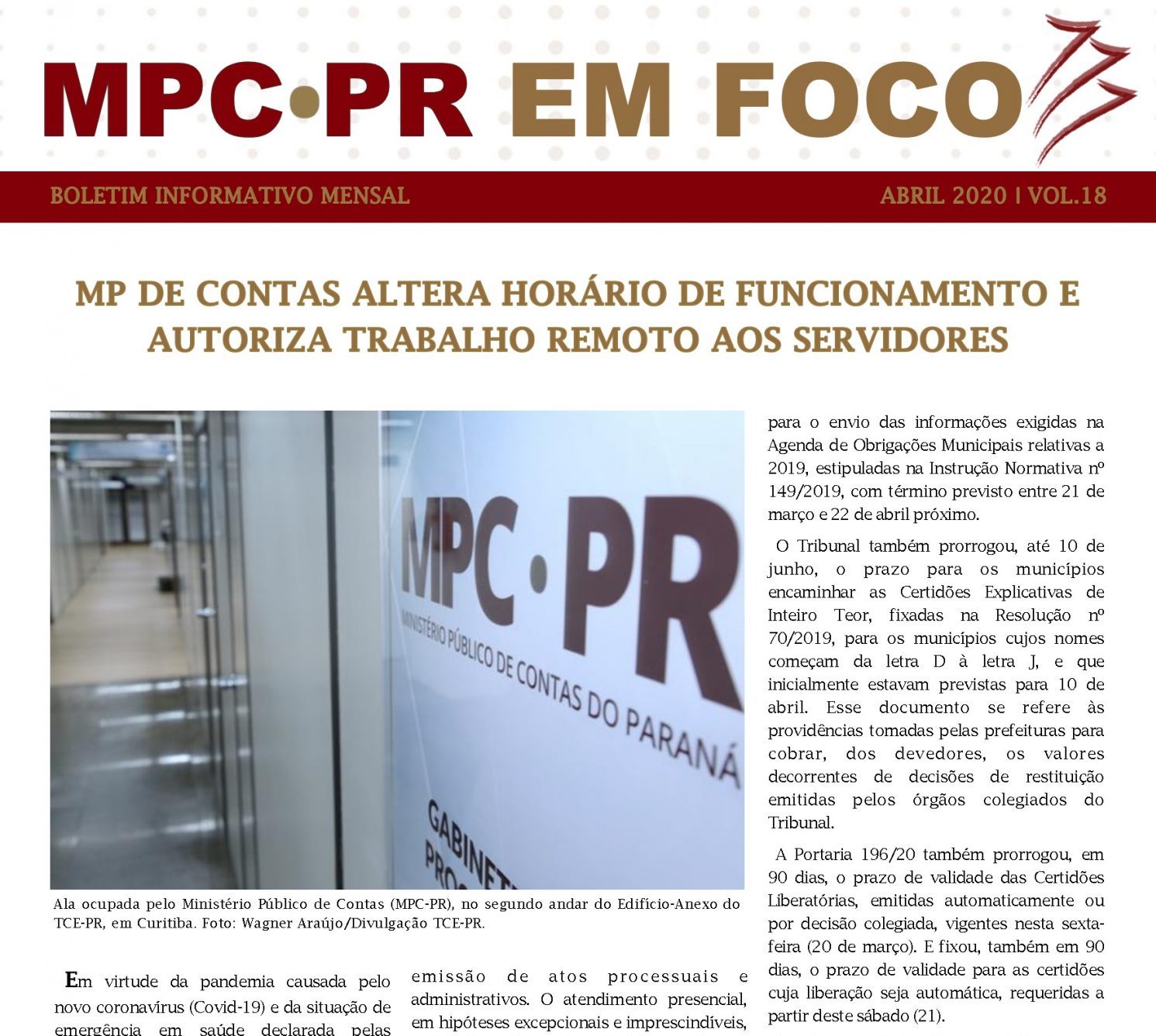 Leia mais sobre o artigo Boletim Informativo MPC-PR em Foco abril/2020