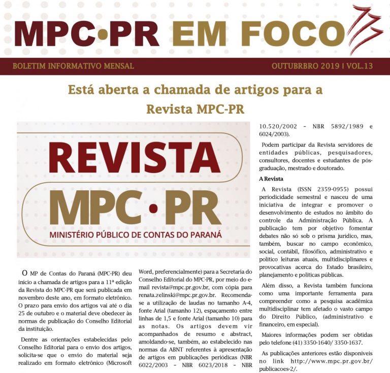 Leia mais sobre o artigo Boletim Informativo MPC-PR em Foco outubro/2019