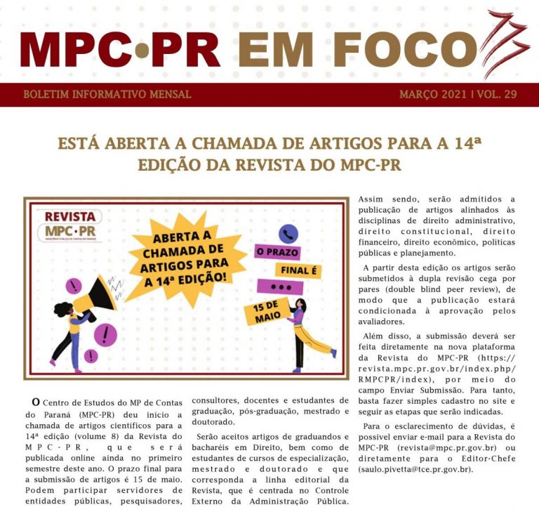 Leia mais sobre o artigo Boletim Informativo MPC-PR em Foco março/2021