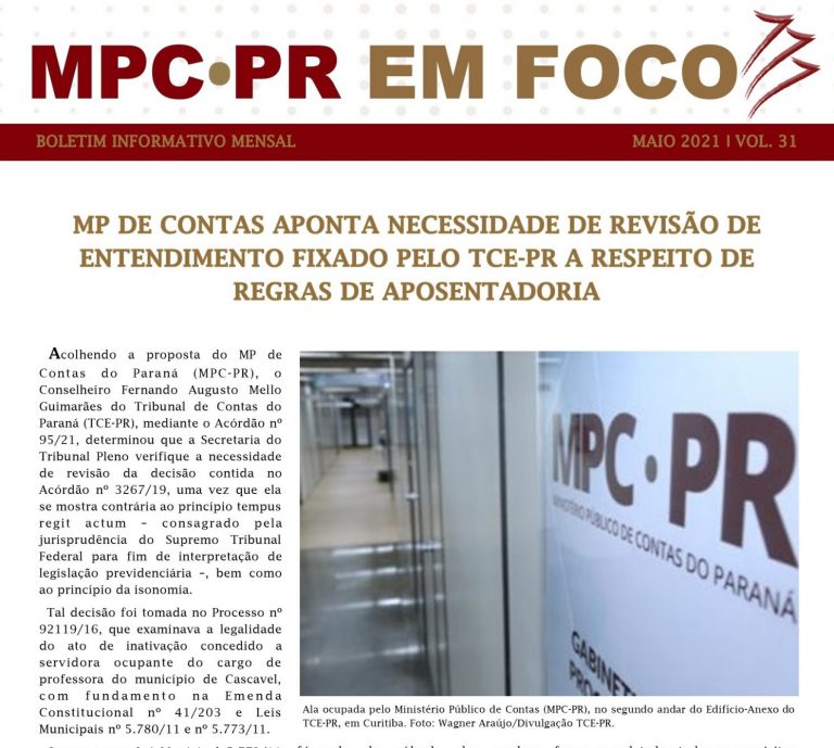 Leia mais sobre o artigo Boletim Informativo MPC-PR em Foco maio/2021