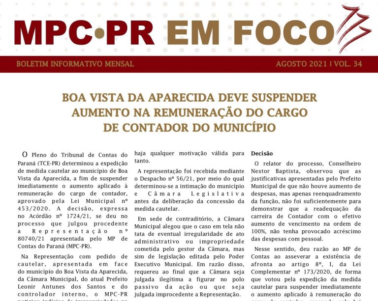 Read more about the article Boletim Informativo MPC-PR em Foco agosto/2021