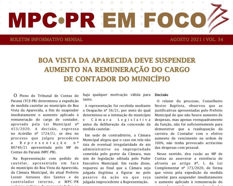 Leia mais sobre o artigo Boletim Informativo MPC-PR em Foco agosto/2021