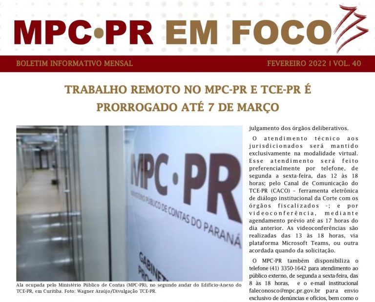 Leia mais sobre o artigo Boletim Informativo MPC-PR em Foco fevereiro/2022