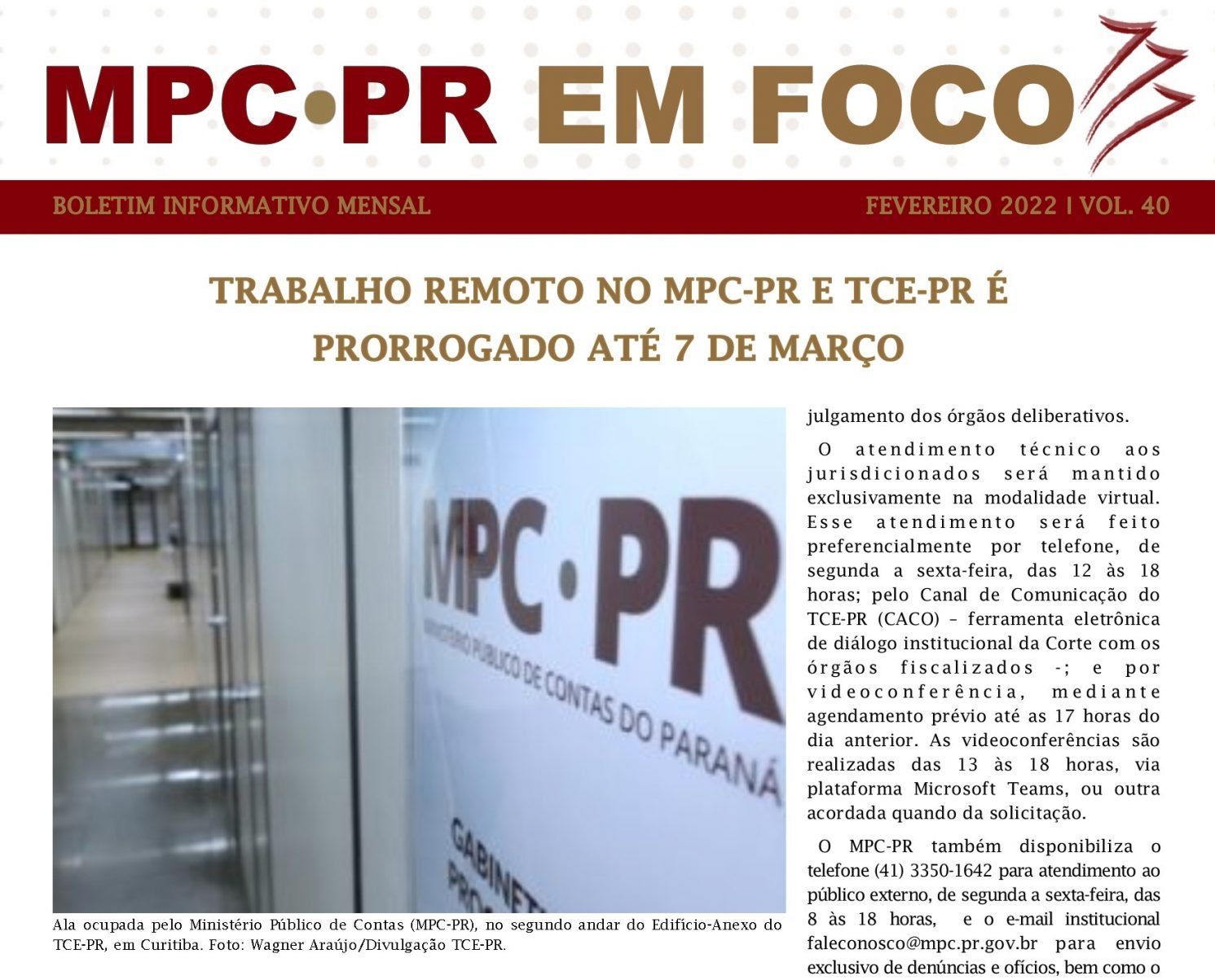 Leia mais sobre o artigo Boletim Informativo MPC-PR em Foco fevereiro/2022