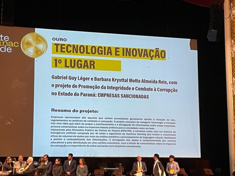 Leia mais sobre o artigo 5º Prêmio INAC: Projeto do MPC-PR conquista 1º lugar na categoria de “Tecnologia e Inovação” do maior prêmio nacional de combate à corrupção