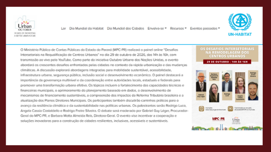 Leia mais sobre o artigo Evento do MPC-PR passa a integrar plataforma do “Outubro Urbano”, campanha global da ONU-Habitat